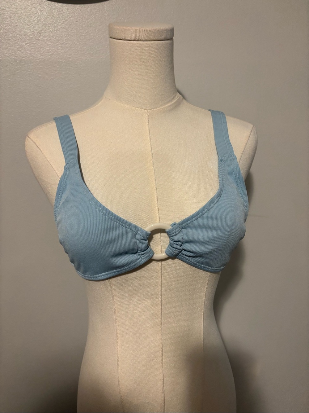 ROMWE Light Blue Ring-Front Ribbed Swim Bra
